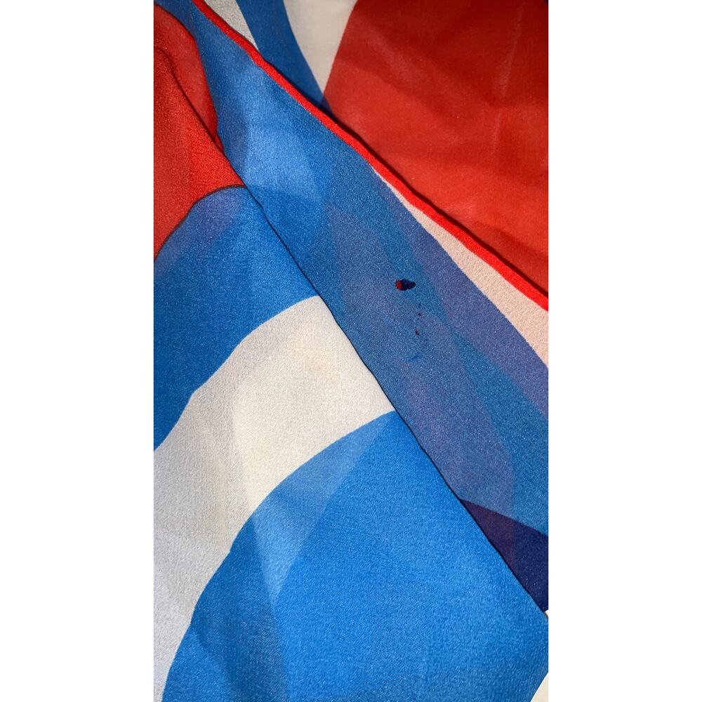 Vintage VERA Neumann Scarf ~ Signed ~ Semi Sheer ~ Made in Japan ~ Red & Blue - Picture 7 of 9